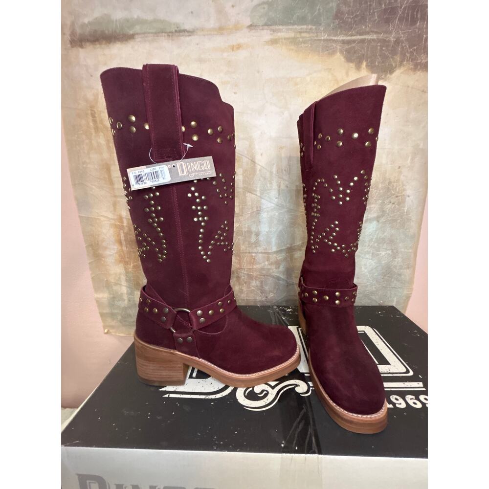 Dingo Troubadour Women's Burgundy Suede Studded Tall Western Boot Round Toe 9.5M - Picture 6 of 16